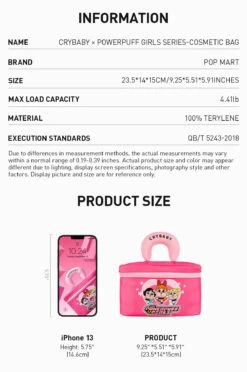 CRYBABY × Powerpuff Girls Series-Cosmetic Bag -Pop Mart 20240621 112926 461068 crybaby powerpuff girls series cosmetic bag accessories pop mart us details 2 1200x1809